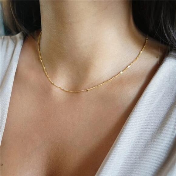 14K Gold/Silver Plated Choker Necklace for Women Shining Dots Station - Picture 3 of 7